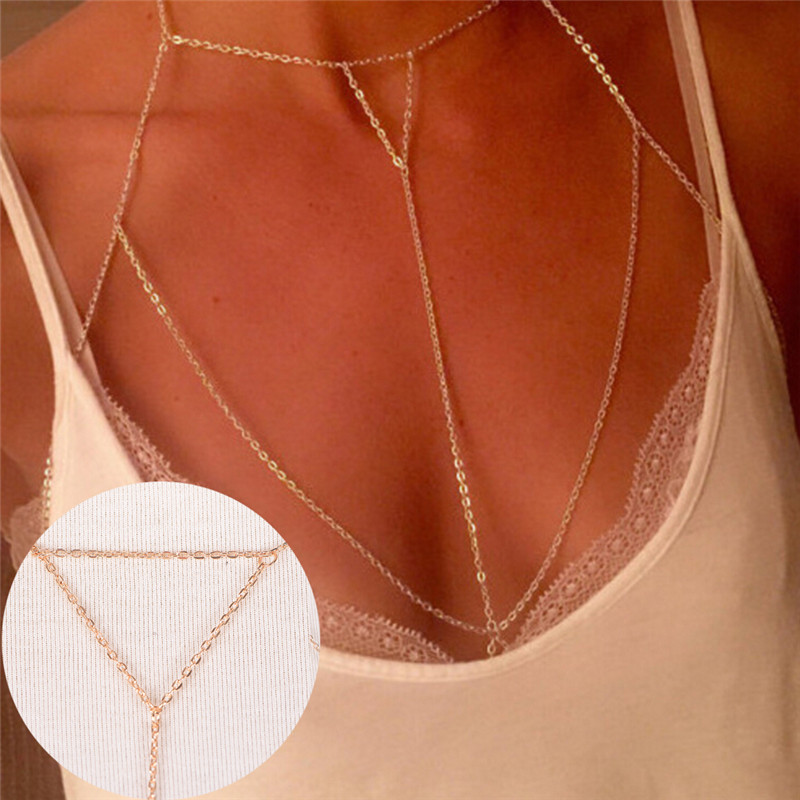 Body Jewelry Necklace - Gold Silver Fashion Link Chain Bra