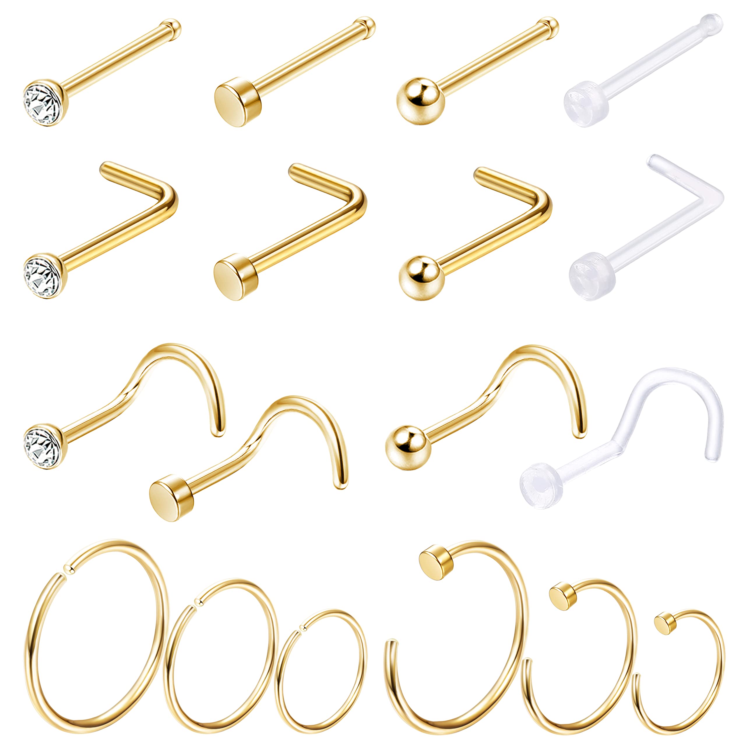 Body Jewelry For Sensitive Skin - 1PCS/18PCS Hypoallergenic Nose Ring Studs for