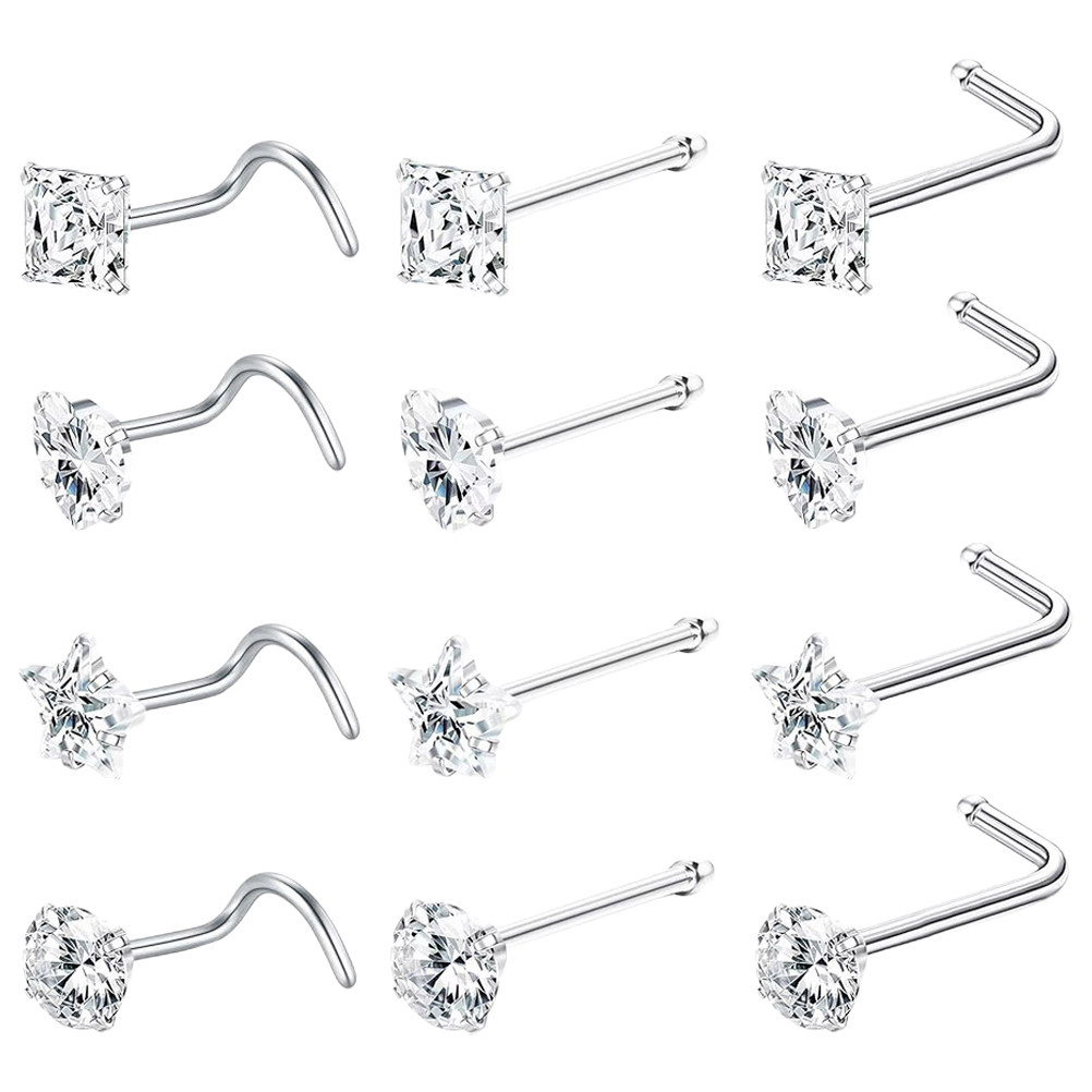 Body Jewelry For Sensitive Skin - 12Pcs Nose Studs Stylish L Shaped