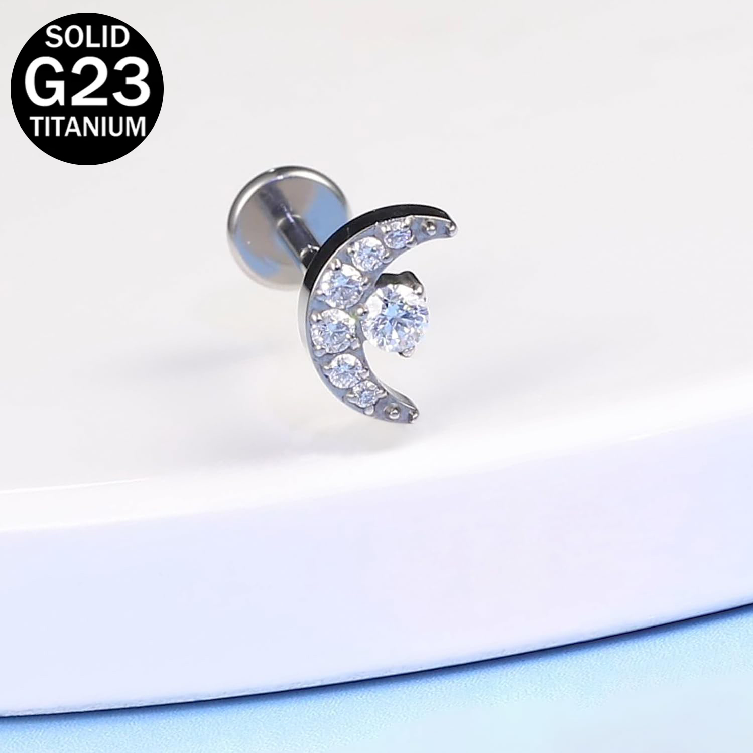 Dermal Anchor Top - G23 Titanium Crescent-Moon-design Labret Lip Stud