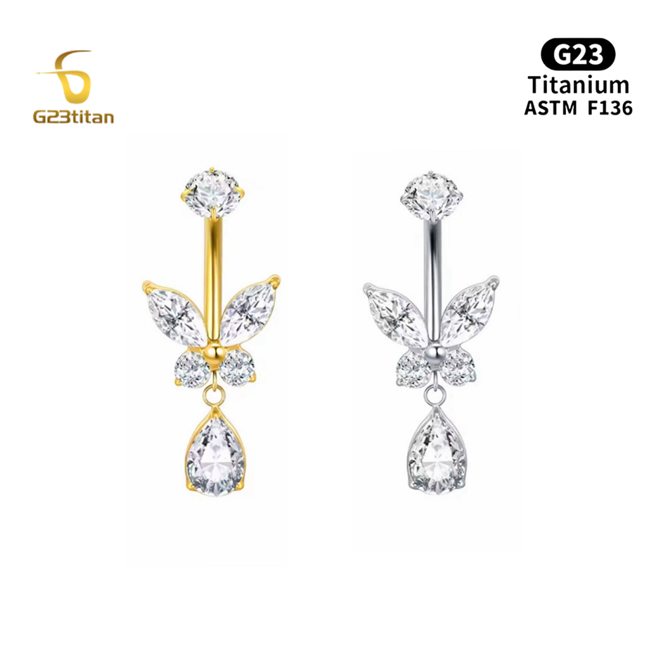 Body Jewelry For Sensitive Skin - Titanium Butterfly Belly Button Ring Hypoallergenic
