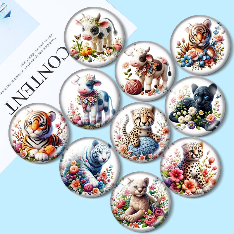Body Jewelry Top - Cartoon Lion Tiger Cow 12/18/20/25mm glass