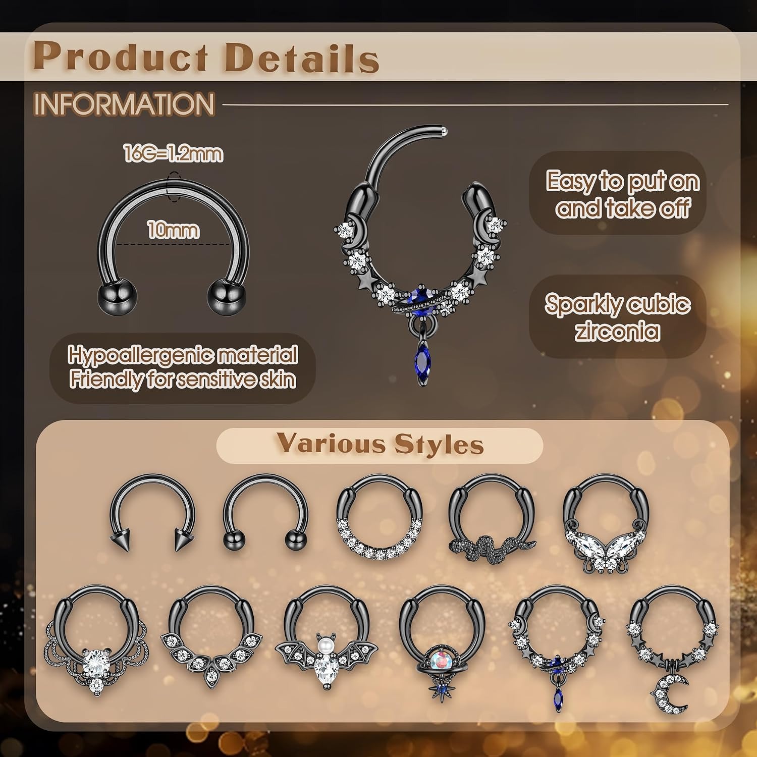 FASACCO Septum Rings Septum Pi - огляд і ціна Body Jewelry For Sensitive Skin