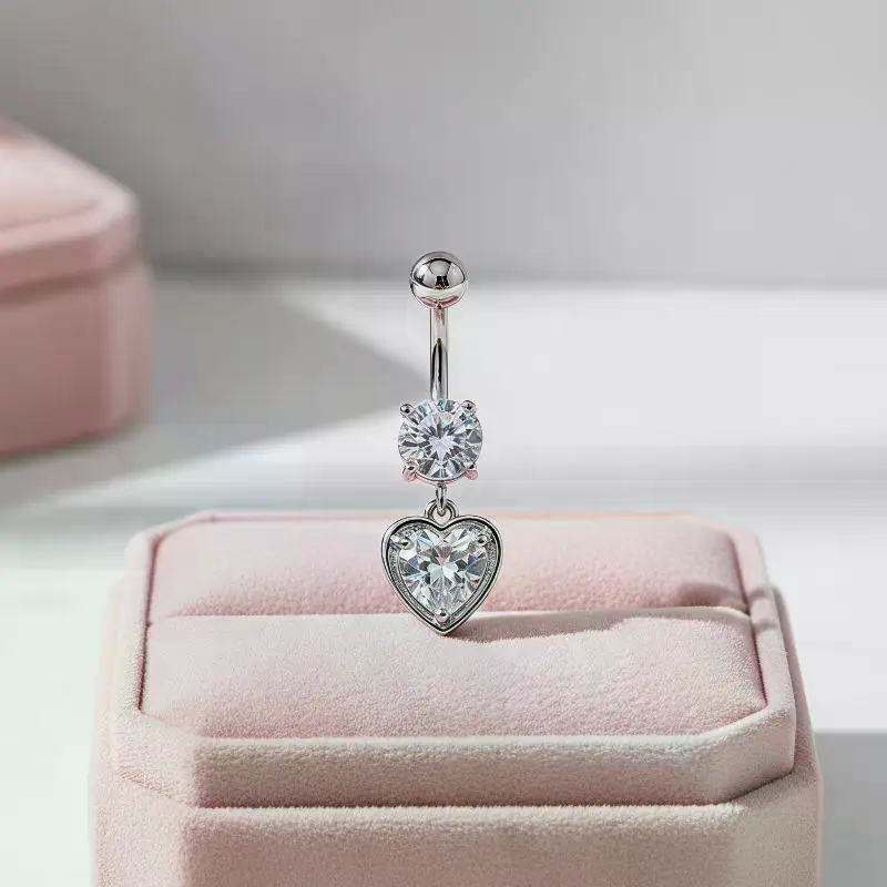 Heart Motif Curved Navel Ring  - огляд і ціна Body Jewelry For Sensitive Skin