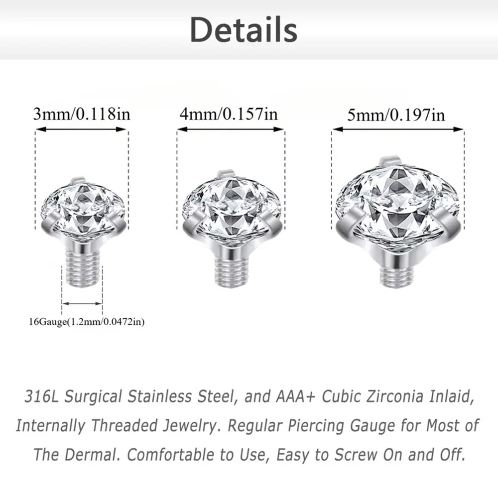 16PCS Crystal Zircon Dermal An - огляд і ціна Dermal Anchor Top